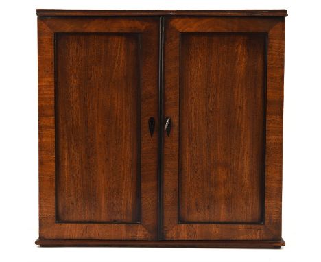 A Victorian mahogany collectors chest of fourteen drawers, each with bone handles, enclosed behind two panelled doors.  Heigh