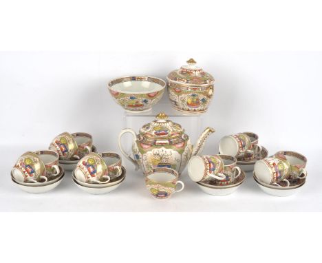 A Chamberlain & Co. Worcester porcelain, Bengal Tiger or Dragons in Compartments part tea and coffee set, c.1840, comprising 