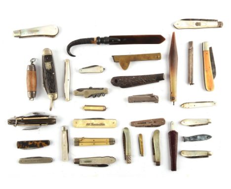 A quantity of Victorian and later fruit knives and pocket knives, many with silver blades and mother of pearl handles also in