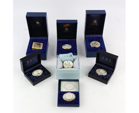 Nineteen Halcyon Days enamelled trinket boxes including ; Victory Leading the Line, a Limited edition The First Prince of Wal