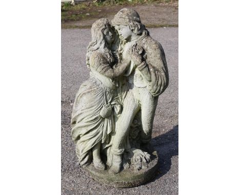 Reconstituted stone sculpture of a Renaissance couple, possibly Romeo and Juliet, 67cm high