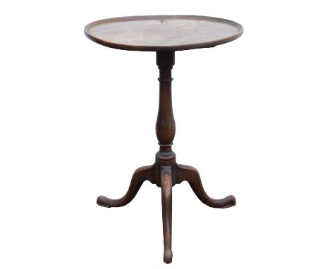 Circular mahogany table, 18th Century, with baluster turned stem, on tripod base, 73.5cm high x 55cm diameter