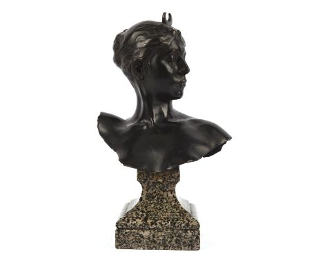 Alexandre Falguiere (French 1831-1900). A bronze portrait bust of Diana, signed 'A. FALGUIERE', with 'THIEBAUT FRERES, PARIS'