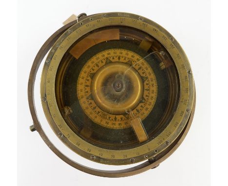 Brass marine compass marked W. Ludolph 11140/55 Bremerhaven Germany Hamburg, 27cm dia.