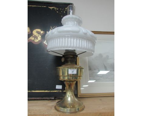 Brass oil lamp with opaque shade