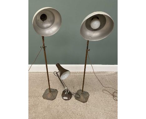 PAIR OF INDUSTRIAL-TYPE RISE &amp; FALL ANGLEPOISE FLOOR STANDING LAMPS &amp; A MODERN DESKTOP LAMP, stamped 'The Anglepoise 