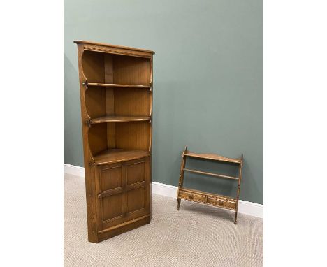 TWO ITEMS OF ERCOL LOUNGE FURNITURE comprising a floor standing corner cabinet having open upper shelves and single lower cup