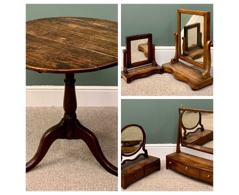 ASSORTED OAK &amp; MAHOGANY ITEMS including ANTIQUE OAK CIRCULAR TOP TRIPOD TABLE, pegged open block support on a turned colu