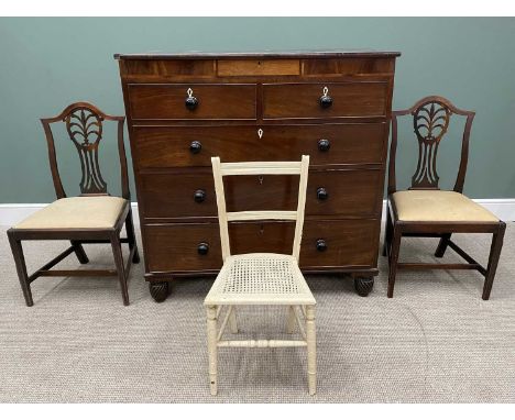 VICTORIAN MAHOGANY CHEST of two short over three long oak lined drawers and single secret upper drawer, the main drawers with