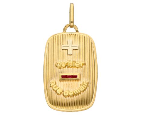 No Reserve - Alphonse Augis 18K yellow gold pendant 'Plus qu'hier, moins que demain'. Set with synthetic ruby. In good condit
