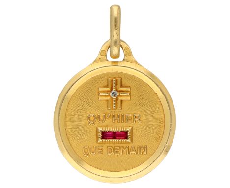No Reserve - Alphonse Augis 18K yellow gold "plus qu'hier, moins que demain" pendant. In good condition, light signs of use. 