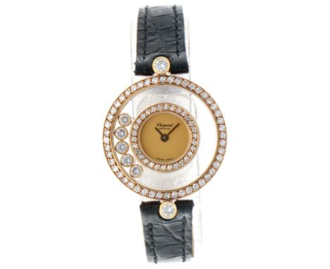 No Reserve - Chopard Happy Diamonds 4097 - Lady's watch - 1989. Case: yellow gold (18K.) - strap: leather - quartz - certific