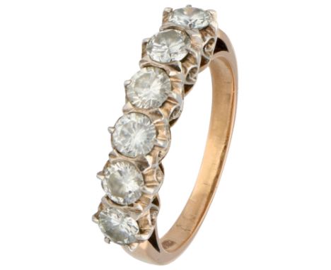 No Reserve - 14K Yellow gold/silver demi-alliance ring set with approx. 0.90 ct. diamond. Set with six brilliant cut diamonds