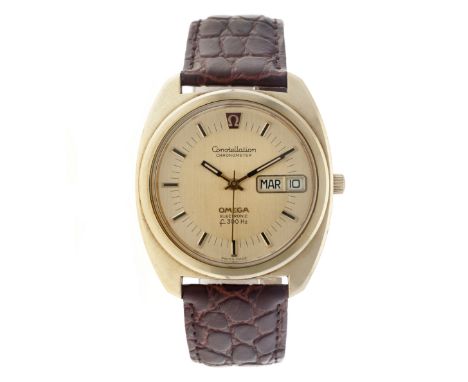 No Reserve - Omega Constellation 300Hz 1980034 - Men's watch - approx. 1973. Case: gold-plated (14K.) - strap: leather - tuni