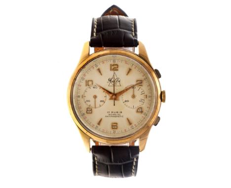 No Reserve - Relbi Chronograph Suisse (18K.) - Men's watch. Case: yellow gold (18K.) - strap: leather - manual winding - cond