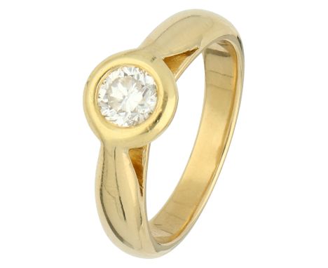 No Reserve - 18K Yellow gold solitaire ring diamond approx. 0.38 ct. Set with a brilliant cut diamond of approx. 0.38ct. (VS2
