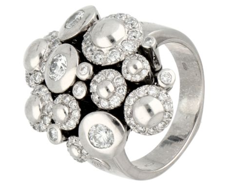 No Reserve - Ponte Vecchio 18K white gold 'Exuberance' design ring with diamond. Design of 14 circular and pivotal elements a
