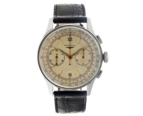 No Reserve - Longines Flyback Chronograph 5982-5 - Men's watch - approx. 1955.  Case: steel - strap: leather - manual winding