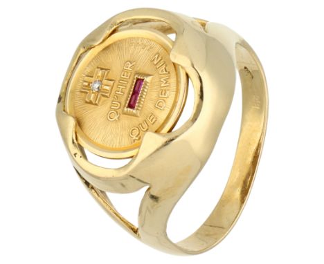 No Reserve - Alphonse Augis Plus qu'hier, Moins que demain 18K yellow gold ring. In fair condition, shank deformed. Hallmarks