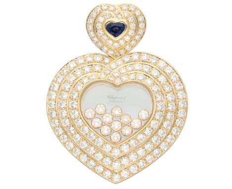 No Reserve - Chopard 18K yellow gold 'Happy Diamonds Heart' pendant set with approx. 3.87 ct. diamond and sapphire. Set with 