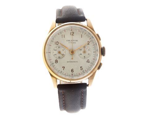 No Reserve - Orator Chronograph Suisse - Men's watch. Case: rosegold (18K.) - strap: leather - manual winding - condition: go
