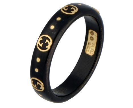 No Reserve - Gucci 18K yellow gold Icon ring synthetic Corundum. Strap of synthetic corundum with gold inlaid Gucci logo. Wit