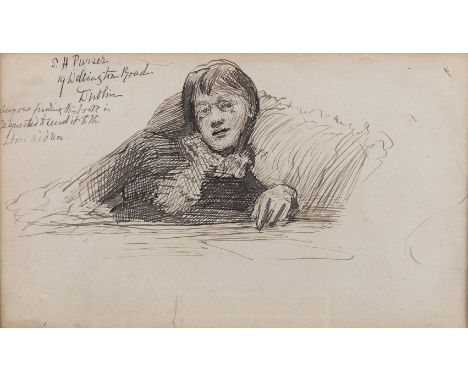 Sarah Purser HRHA (1848-1943)Self Portrait Pencil 13 x 22cm (5¼ x 8½'')Signed and inscribed '19 Wellington Road'  Exhibited: 