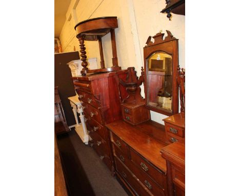 Victorian walnut dressing table, Demi-lune washstand and seven drawer Scotch chest (3).