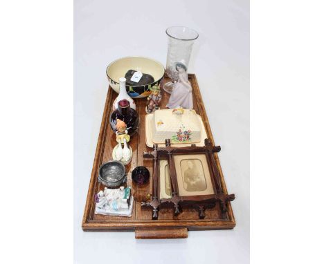 Pair framed 19th Century portrait photographs, small figures and vases, Myott bowl, celery vase, etc.