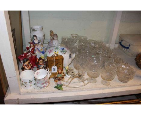 Royal Doulton lady figurines, Goebel, carriage clock, Stuart Crystal, painting, etc.