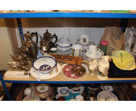 Collection of Oriental wares, Beswick dish, Midwinter table ware, parasol, marbles, etc.