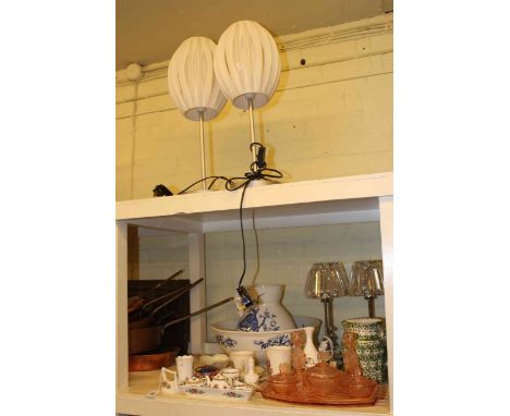 Wall clock, wash bowl and jug, Coalport, vanity set, table lamps, etc.