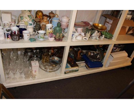Collection of vinyl records, singles, player, cameras, glass, books, mantel clock, guitar, wooden giraffe etc.