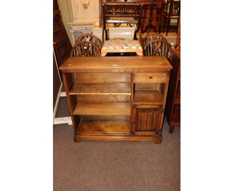 Old Charm cabinet bookcase, oak gate leg dining table and four wheelback dining chairs (6).