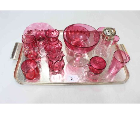 Ten pieces of Victorian ruby glass together with EP mounted caster.