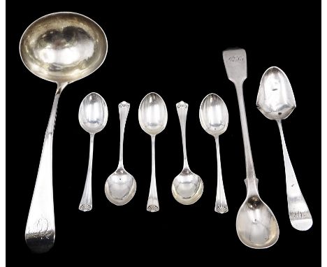 Collection of silver spoons, comprising George III Old English pattern sauce ladle, hallmarked George Smith (III) &amp; Willi