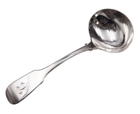 George IV provincial silver Fiddle pattern sauce ladle, with engraved initial to terminal, hallmarked James Barber, George Ca