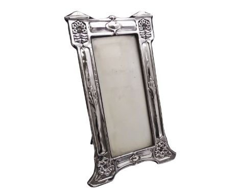 Art Nouveau silver mounted photograph frame, of rectangular form, with repousse decorated columns of floral and foliate detai