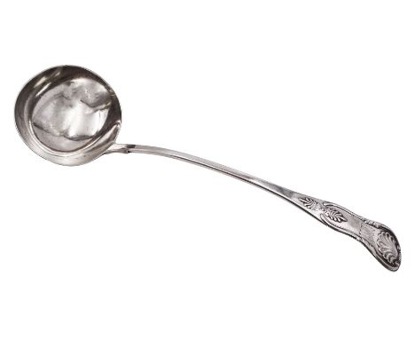 Victorian Scottish silver Kings pattern soup ladle, engraved with crest, hallmarked Millidge & Son, Edinburgh 1857Condition R