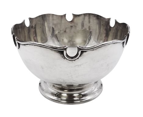 Victorian silver Monteith style rose bowl, of plain circular form with shaped rim, upon spreading circular foot, hallmarked W