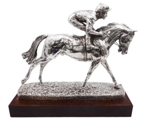 Modern silver model of a racehorse with mounted jockey, after David Geenty, hallmarked Laurence R Watson & Co, Sheffield 1998