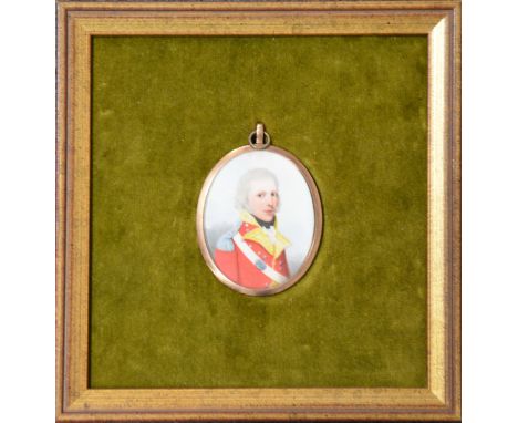 An oval portrait miniature, engraved 'George Redhead, eldest son of Redhead and Margaret Cusack of Antigua', 6cm x 5cm, frame
