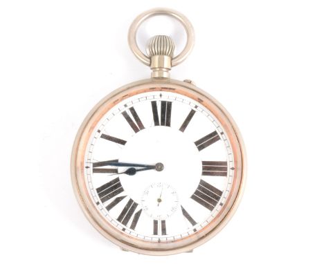 A Goliath pocket watch, white enamel dial with Roman numerals, outer chapter ring, subsidiary seconds dial, 75mm dial diamete