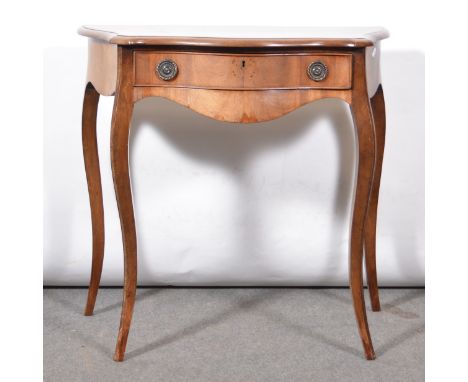 Mahogany console table, serpentine top, frieze drawer, cabriole legs, width 77cm, depth 38cm, height 72cm.