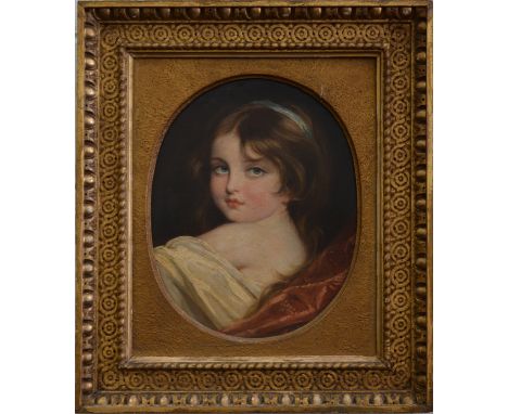 Oval unsigned portrait of a young girl, Oil on board, 38 x 30cm.