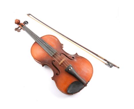 Viola, labelled "Stradivarius", 15.5" back, with a bow, cased.