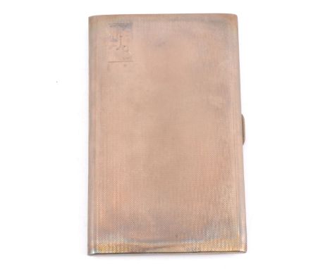 A silver cigarette case, D Bros, Birmingham 1962, engine-turned, initials to front and date inside, 14cm x 9cm, with suede po