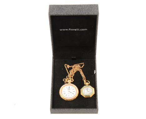 Bernex - a 30mm gold-plated open face fob watch, white roman numeral dial with simulated pearl bezel to front and back cases,