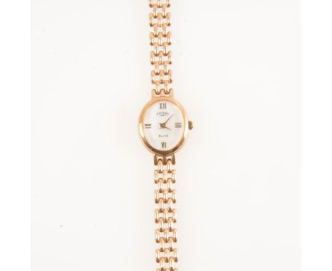 Rotary - a lady's 9 carat yellow gold bracelet watch, oval mother-of-pearl dial with quarter roman numerals with integral 7mm