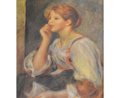 After Pierre-August Renoir, A Girl With A Letter, colour print, 55cm x 45cm; a loch and landscape, colour print, 39cm x 47cm;